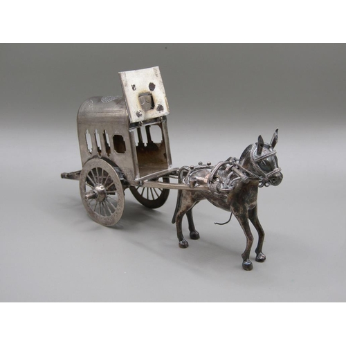 68 - A late 19c/early 20c Chinese silver marriage two wheeled  litter being pulled by a mule, makers mark... 