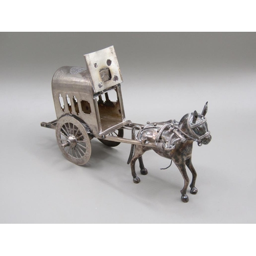 68 - A late 19c/early 20c Chinese silver marriage two wheeled  litter being pulled by a mule, makers mark... 