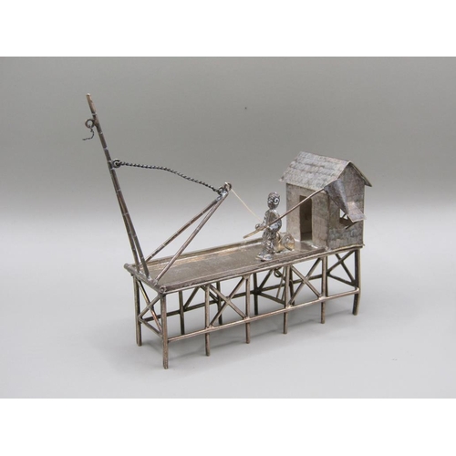 69 - A late 19c/early 20c Chinese silver fishing platform and a single mast fishing boat, makers marks fo... 