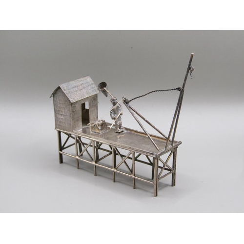 69 - A late 19c/early 20c Chinese silver fishing platform and a single mast fishing boat, makers marks fo... 