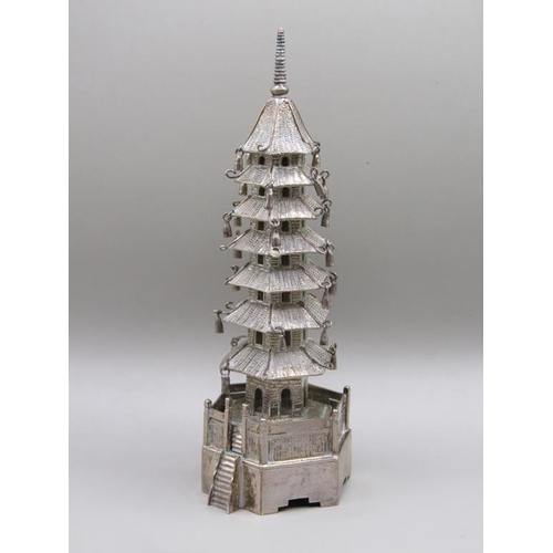 70 - A late 19c/early 20c Chinese Pagoda, makers mark for Hung Chong, 13.5cm h.