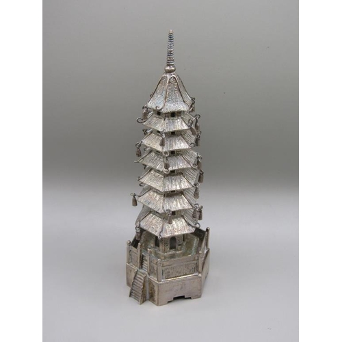 70 - A late 19c/early 20c Chinese Pagoda, makers mark for Hung Chong, 13.5cm h.