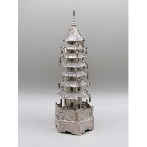 70 - A late 19c/early 20c Chinese Pagoda, makers mark for Hung Chong, 13.5cm h.