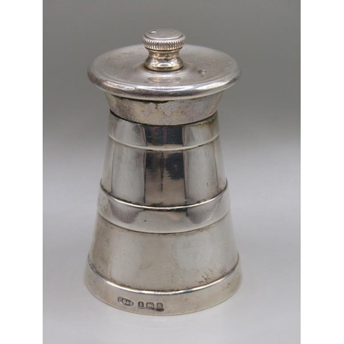 71 - A silver milk churn pepper grinder, Sheffield 1942, 7.5cm h.