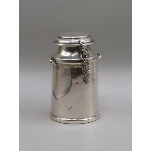 72 - A silver milk churn with a chained lid, Birmingham 1948, 6cm h