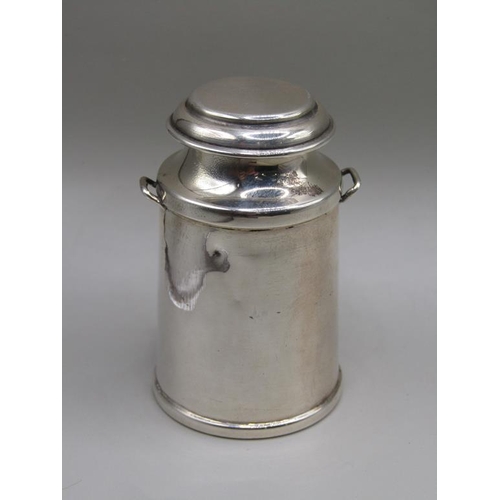 72 - A silver milk churn with a chained lid, Birmingham 1948, 6cm h