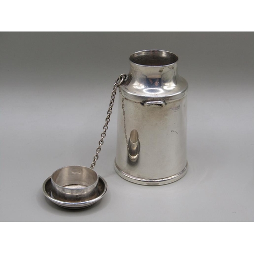 72 - A silver milk churn with a chained lid, Birmingham 1948, 6cm h