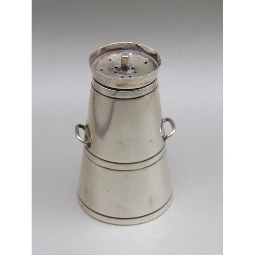 76 - An Edwardian silver miniature milk churn pepperette, Birmingham 1901, 5.2cm h.