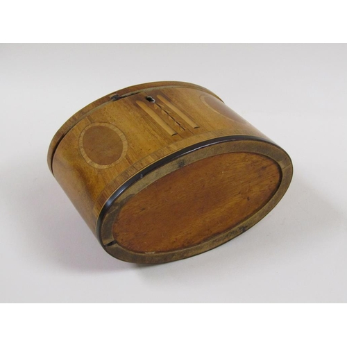 35 - Regency period satin wood tea caddy of oval form, crossbanded and line inlaid and decorated with ova... 