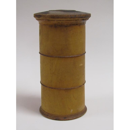 36 - A 19c three division spice tower for mace, cinnamon and cloves, 15cm h.