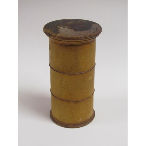 36 - A 19c three division spice tower for mace, cinnamon and cloves, 15cm h.