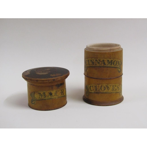 36 - A 19c three division spice tower for mace, cinnamon and cloves, 15cm h.