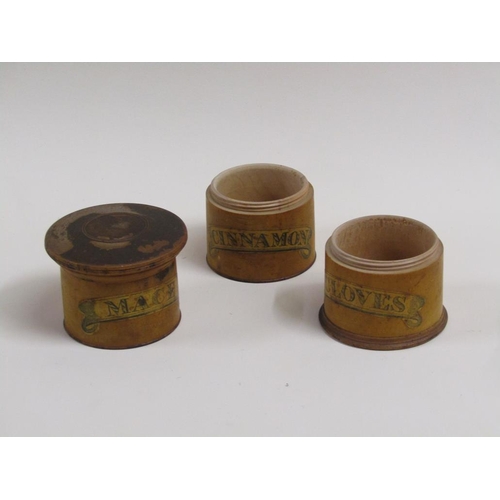 36 - A 19c three division spice tower for mace, cinnamon and cloves, 15cm h.