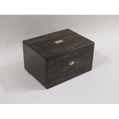 37 - A 19c rosewood travelling vanity box with a fitted interior and base drawer, velvet and satin lined ... 