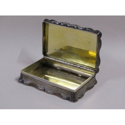 80 - A mid 19c silver table snuff box with gilt lined interior, makers mark for George Unite, Birmingham ... 