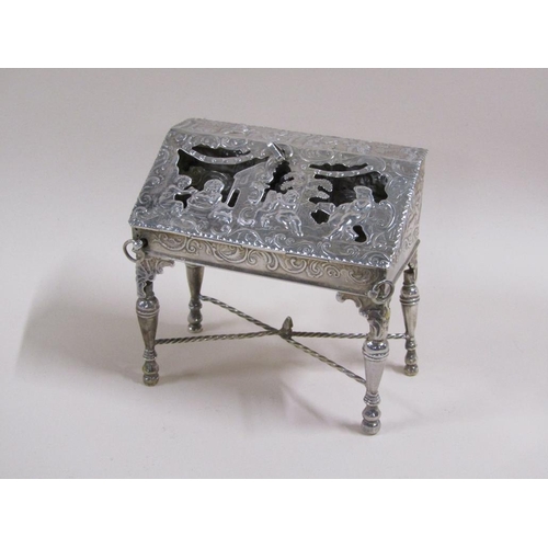 81 - A late 19c Continental silver bureau de dame, chased pierced and embossed with a church and classica... 