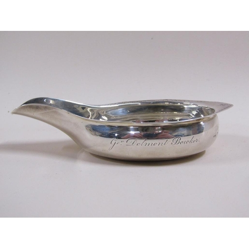 90 - A George III silver pap boat with engraved upper rim, London 1792, 1.8ozt, 12.5cm w.