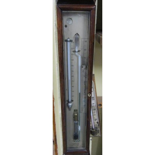 17 - A late 19c marine barometer and sympiesometer by J Blair of Bristol in rosewood case with carved sec... 