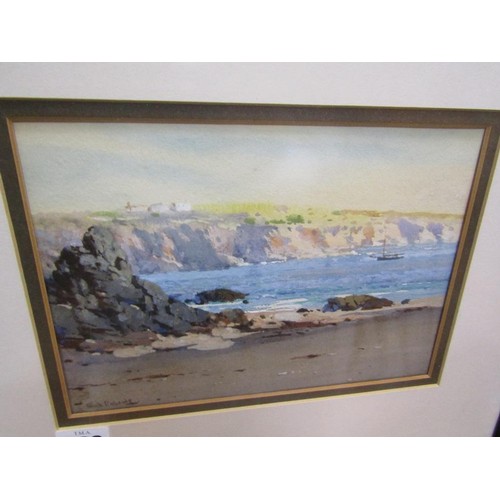 209 - Frank Richards - Sunlight and shadow, Cornish coast, signed watercolour, framed and glazed, 17cm x 2... 