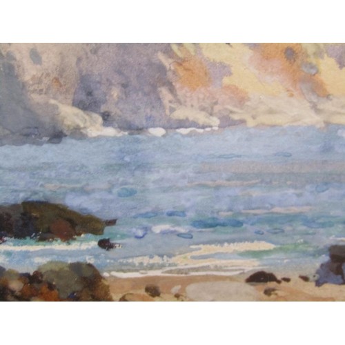 209 - Frank Richards - Sunlight and shadow, Cornish coast, signed watercolour, framed and glazed, 17cm x 2... 