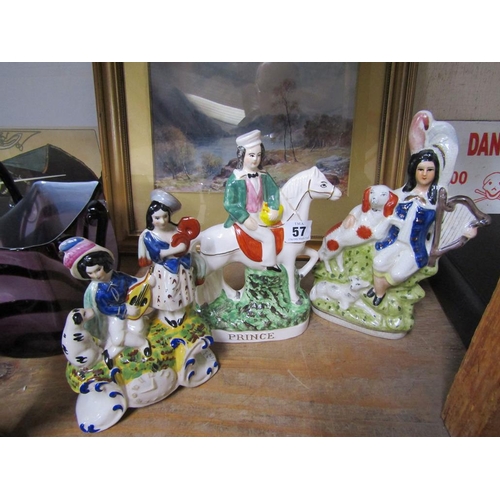 57 - THREE STAFFORDSHIRE STYLE FLATBACK FIGURES