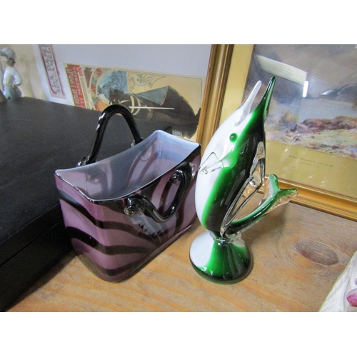 58 - MURANO GLASS HANDBAG VASE, ART GLASS FISH