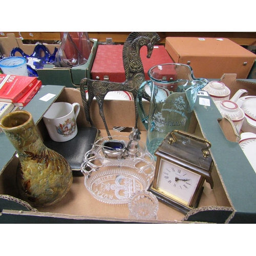 84 - BOX OF MISC TO INCL CARRIAGE CLOCK, GLASSWARE ETC