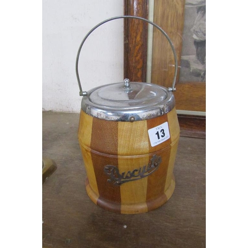 13 - WOODEN BISCUIT BARREL