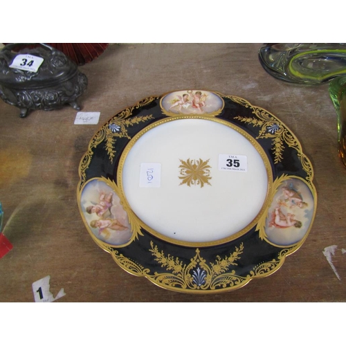 35 - VIENNA STYLE HAND PAINTED PLATE - GILT DECORATED WITH CHERUB PANELS