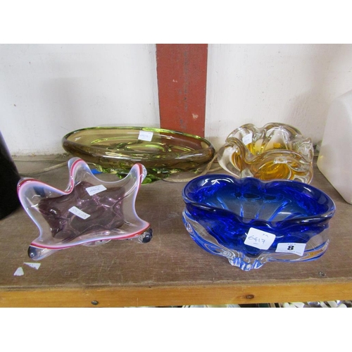 8 - FOUR PIECES OF MID 20C CZECHOSLOVAKIAN COLOURED ART GLASS