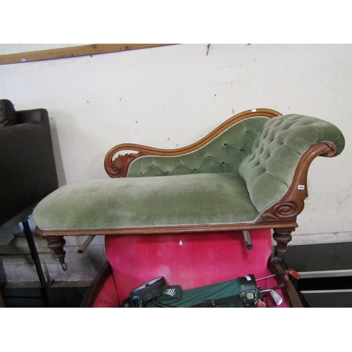 568 - VICTORIAN GREEN UPHOLSTERED CHAISE - 187cms L