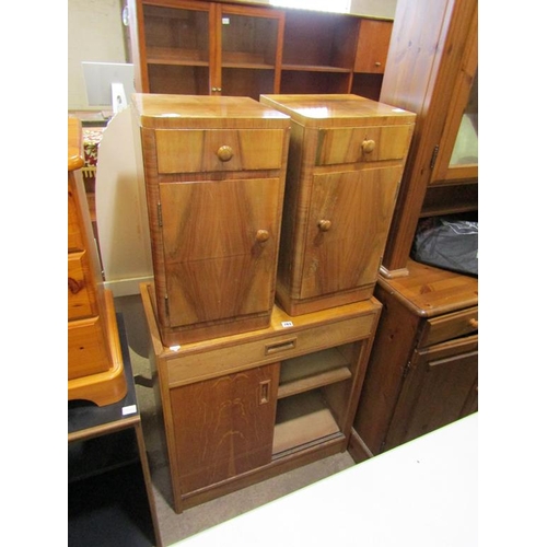 763 - TWO WALNUT BEDSIDE CUPBOARDS AND AN OAK CUPBOARD