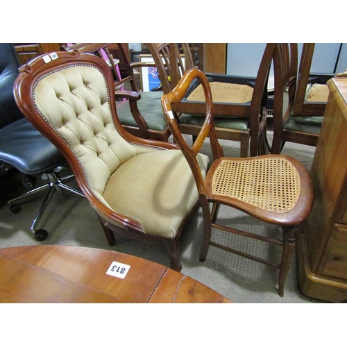 785 - REPRODUCTION BUTTON BACK CHAIR AND A CANE SEATED CHAIR