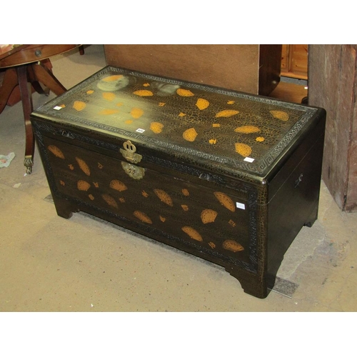 820 - ORIENTAL BLACK LACQUERED CAMPHOR WOOD TRUNK