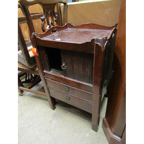 859 - GEORGIAN TAMBOUR FRONTED COMMODE CABINET