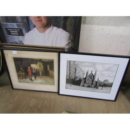 160 - FRAMED ENGRAVINGS; GORDON RAMSEY SIGNED PRINT