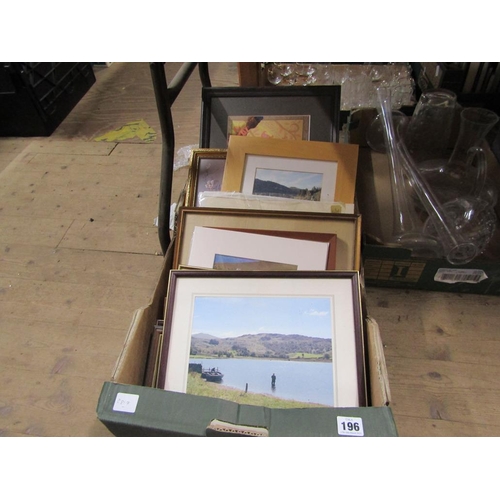 196 - BOX OF PICTURES AND PRINTS