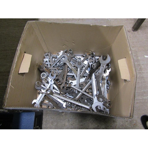 395 - BOX OF OLD SPANNERS