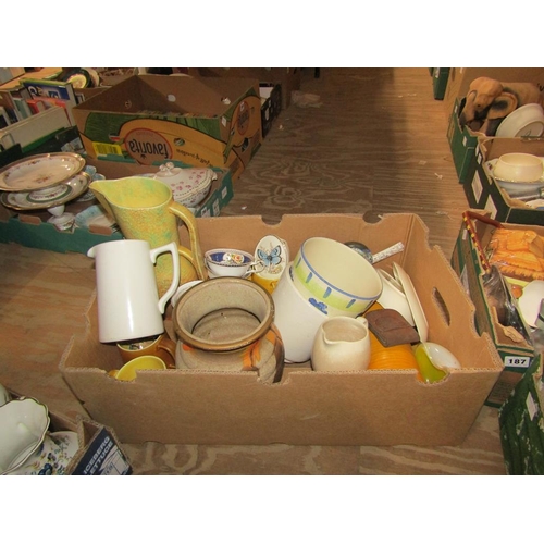 297 - BOX OF MIXED CERAMICS, ART DECO JUG ETC