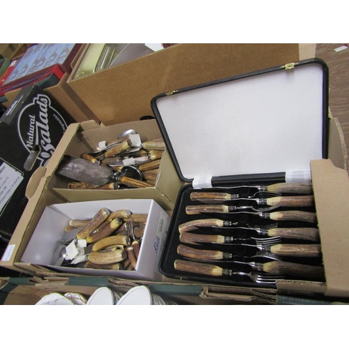 307 - BOX OF ANTLER HANDLED CUTLERY