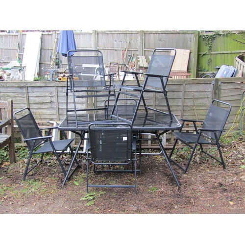 974 - GARDEN TABLE AND SIX CHAIRS