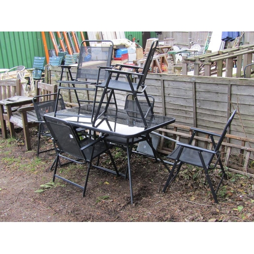 974 - GARDEN TABLE AND SIX CHAIRS