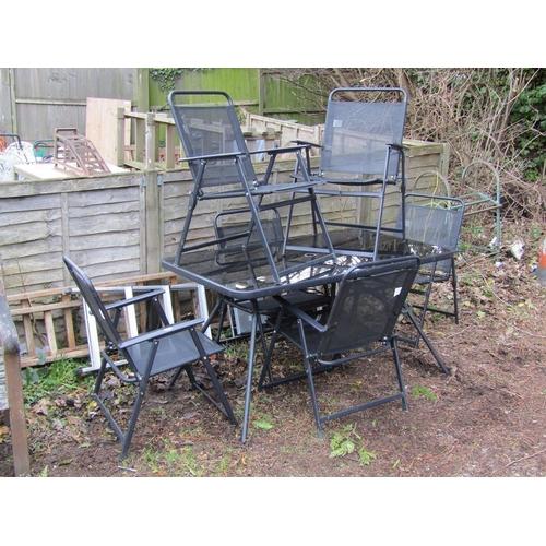 974 - GARDEN TABLE AND SIX CHAIRS