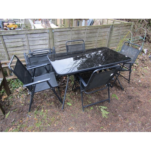 974 - GARDEN TABLE AND SIX CHAIRS