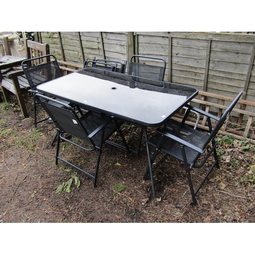 974 - GARDEN TABLE AND SIX CHAIRS