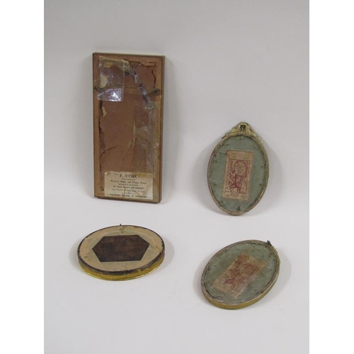 1101 - FOUR 19C GILT FRAMED COLOURED PRINTS - THREE OVAL FRAMED OF LADIES AND CHILDREN & ONE OF THE ARC ANG... 