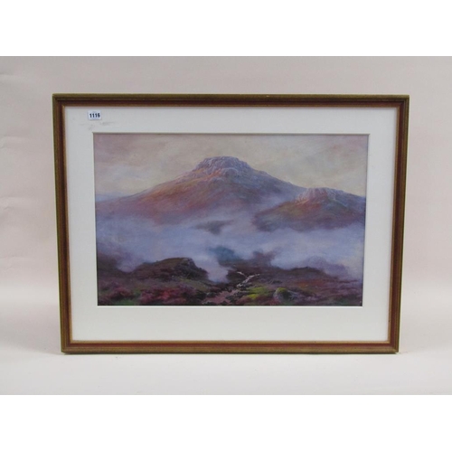 1116 - BARAGWAATH KING - MISTY GLEN, SIGNED WATERCOLOUR, F/G, 46CM X 71CM