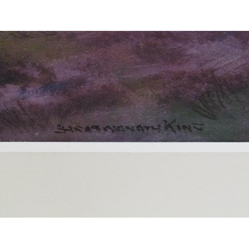 1116 - BARAGWAATH KING - MISTY GLEN, SIGNED WATERCOLOUR, F/G, 46CM X 71CM