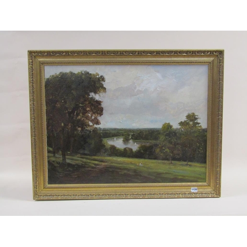 1120 - JOHN FOULGER - THE THAMES FROM RICHMOND HILL, SIGNED OIL ON CANVAS, FRAMED, 60CM X 80CM