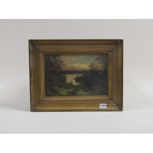 1127 - UNSIGNED 19C - PARKLAND AND RIVER, OIL ON CANVAS, FRAMED, 20CM X 30CM